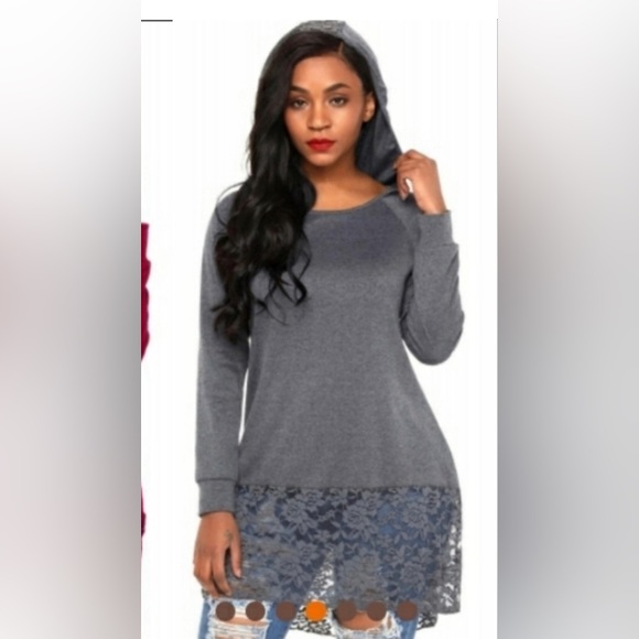 NWT Oversized gray hoodie with lace&long sleeve beautiful - Picture 3 of 3